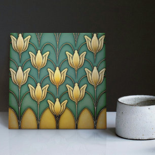 Symmetric Yellow Tulips Wall Decor Art Deco Tile