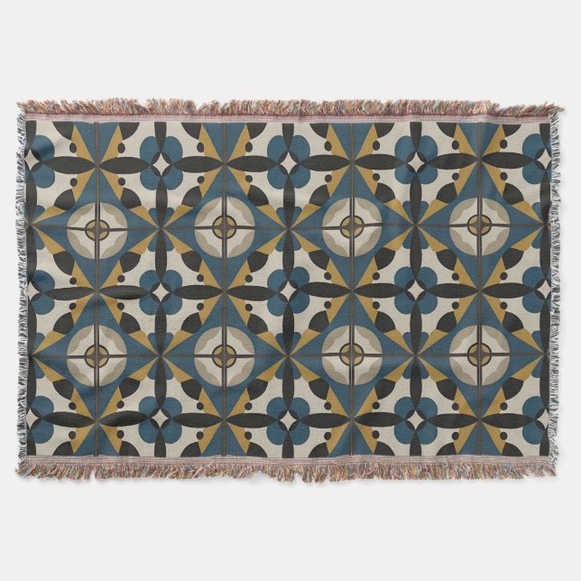 Symmetrical Abstract Art with Bold Geometric Throw Blanket (Front)