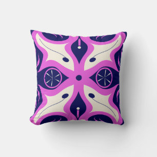 Symmetrical Abstract Pattern in Purple and White Cushion