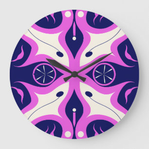 Symmetrical Abstract Pattern in Purple and White Large Clock