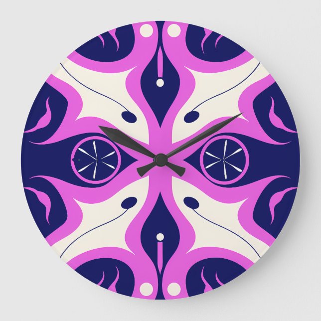 Symmetrical Abstract Pattern in Purple and White Large Clock (Front)