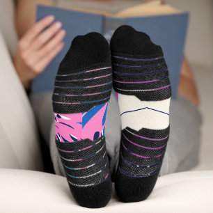 Symmetrical Abstract Pattern in Purple and White Socks
