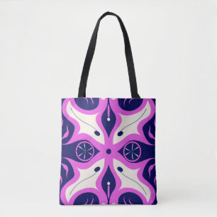 Symmetrical Abstract Pattern in Purple and White Tote Bag