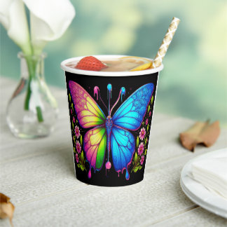 Symmetrical Beauty: Pink and Blue Butterfly Paper Cups