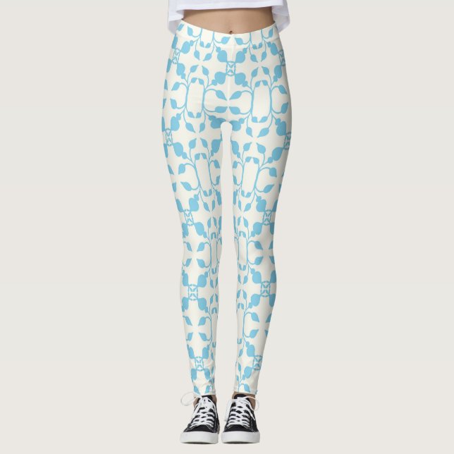 Symmetrical Blue Floral Leggings (Front)