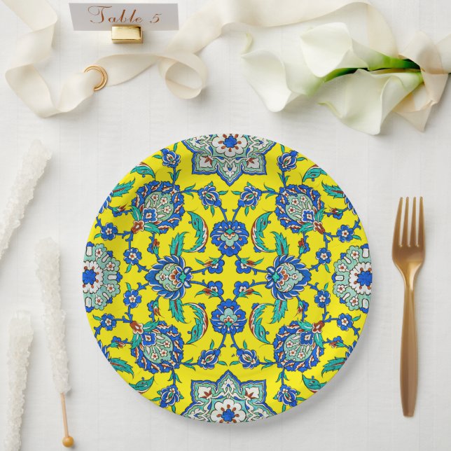 Symmetrical Blue Green Traditional Decor Iznik Paper Plate (Wedding)