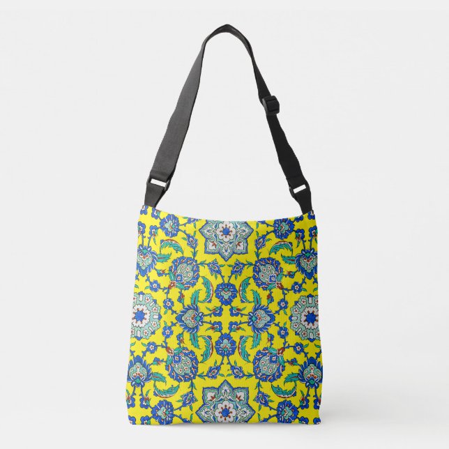Symmetrical Blue Green Traditional Decor Ottoman Crossbody Bag (Front)