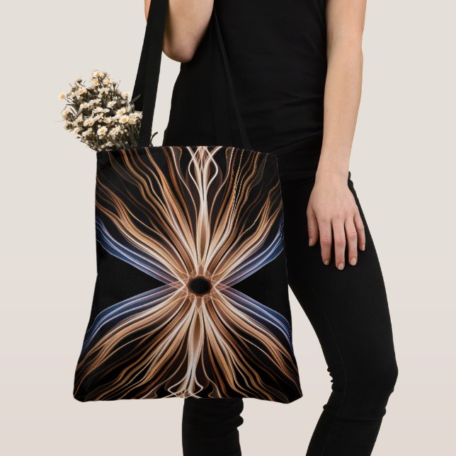 Symmetrical Burst of Light On Black Tote Bag (Close Up)