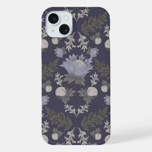Symmetrical dark purple floral pattern iPhone 15 plus case