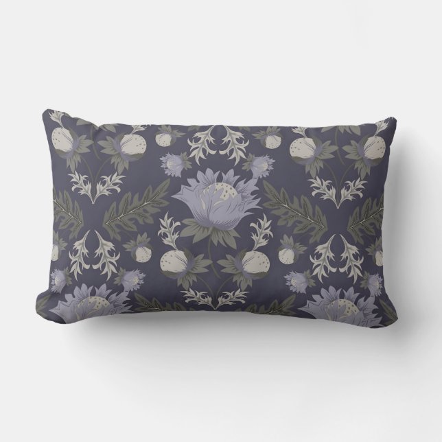 Symmetrical dark purple floral pattern lumbar cushion (Front)