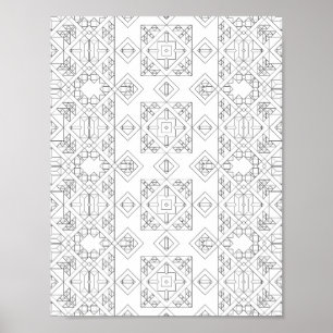 Symmetrical Diamond Tile Colouring Page Pattern Ar Poster