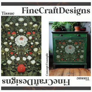 Symmetrical Elegant White Red Floral Decoupage 157 Tissue Paper