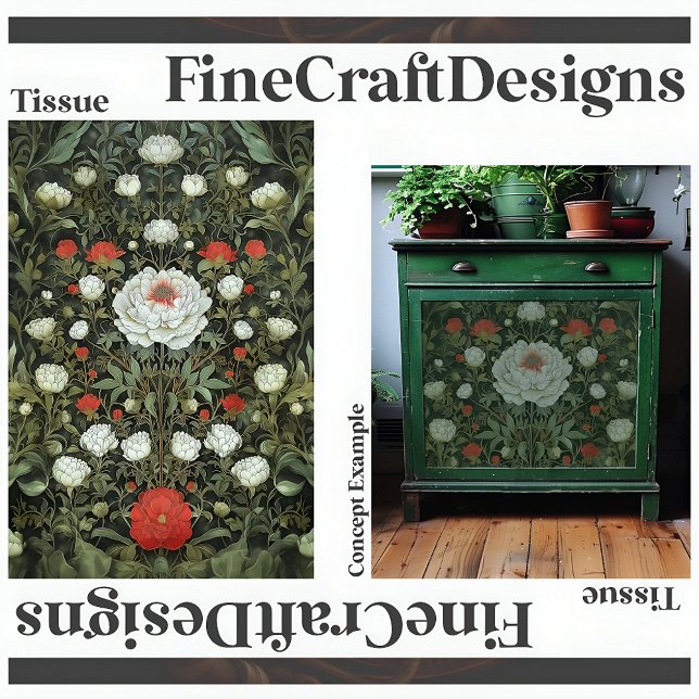 Symmetrical Elegant White Red Floral Decoupage 157 Tissue Paper (Creator Uploaded)