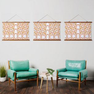 Symmetrical floral pattern with orange motifs rese hanging tapestry