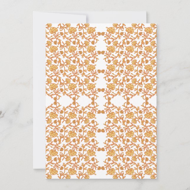 Symmetrical floral pattern with orange motifs rese invitation (Front)