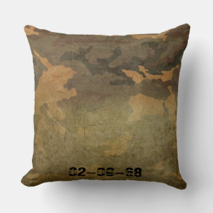 Symmetrical Grunged Green Tan Olive Camouflage Cushion