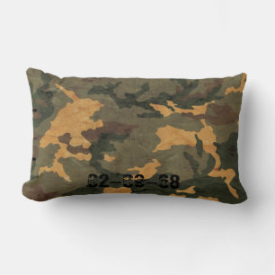 Symmetrical Grunged Green Tan Olive Camouflage Lumbar Cushion