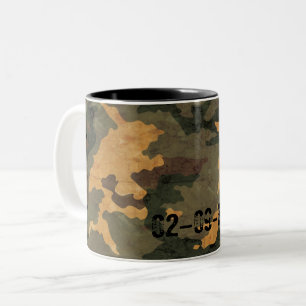 Symmetrical Grunged Green Tan Olive Camouflage Two-Tone Coffee Mug