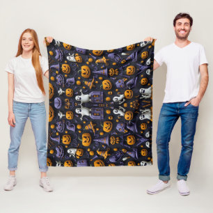 Symmetrical Halloween Toon Pattern - Spooky  Fleece Blanket