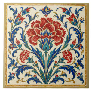 Symmetrical Iznik Carnation Floral Mural Tile