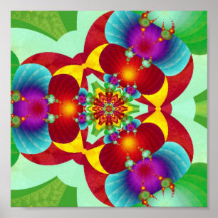 Symmetrical Kaleidoscope Fractal Mandala in Vivid Poster