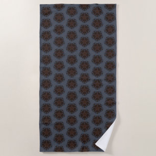 Symmetrical Line Drawing Mechanical Floral Style Beach Towel