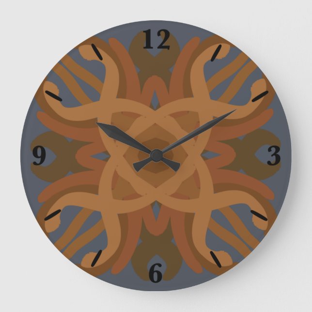 Symmetrical Line Drawing With Earth Tone Colors Large Clock (Front)