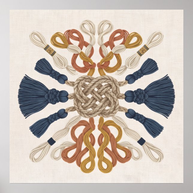 Symmetrical Macrame Rope Knot Navy Tassels Poster (Front)