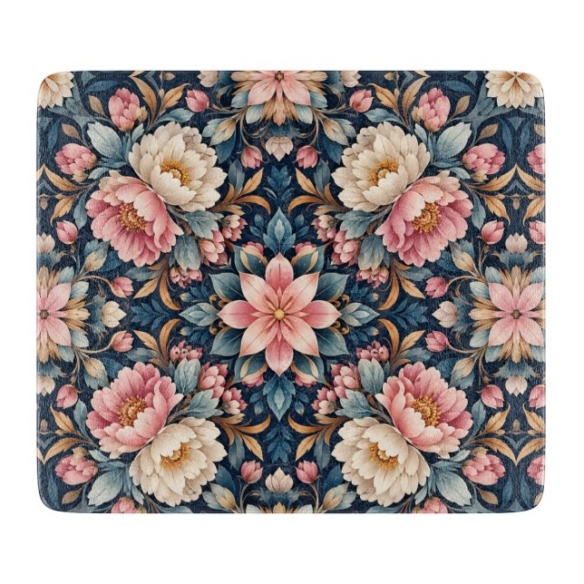 Symmetrical Modern Floral Kaleidoscope Cutting Board (Front)
