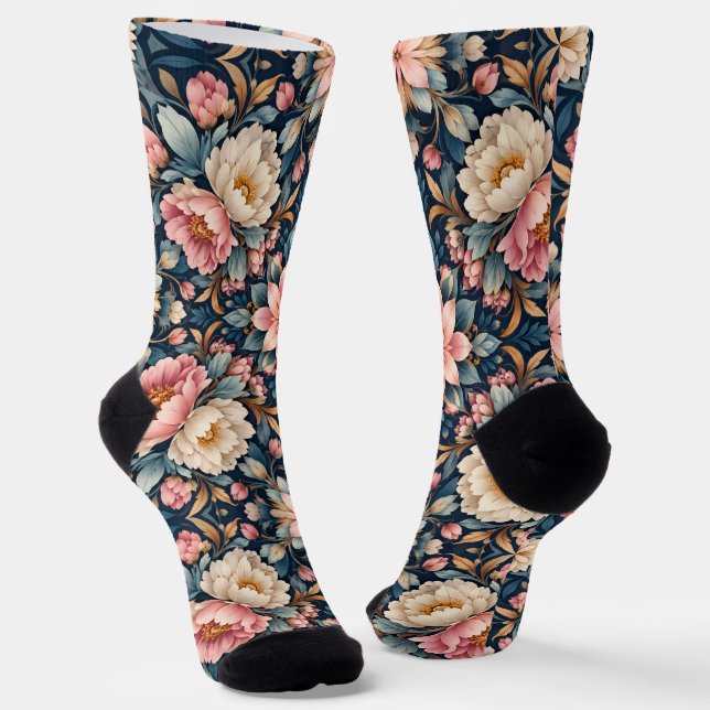 Symmetrical Modern Floral Kaleidoscope Socks (Angled)