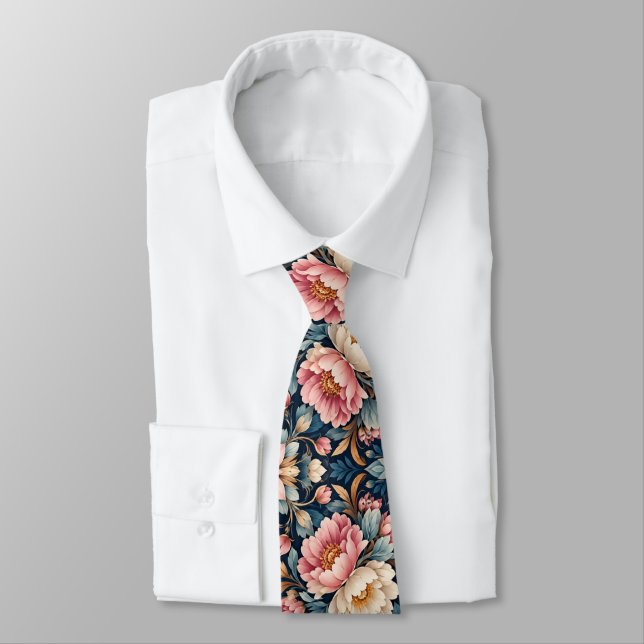 Symmetrical Modern Floral Kaleidoscope Tie (Tied)