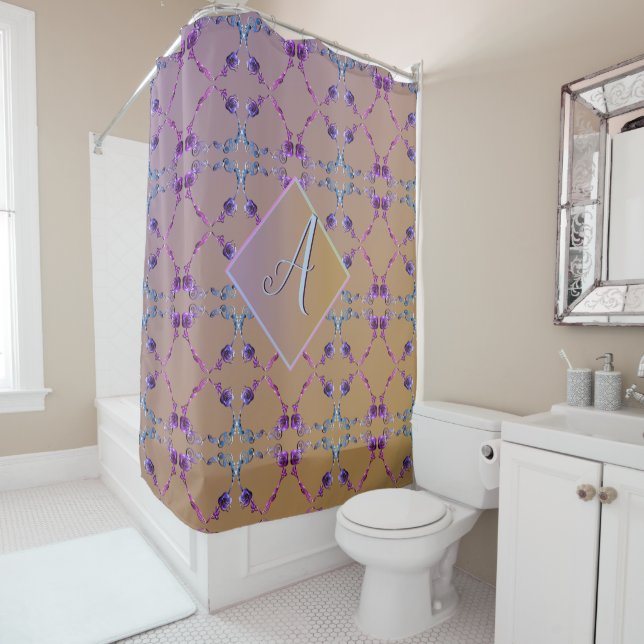 Symmetrical Monogram Lavender Rose Heart Shower Curtain (In Situ)