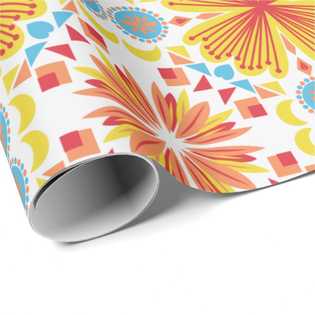 symmetrical pattern of orange and yellow flowers  wrapping paper (Creator Uploaded)