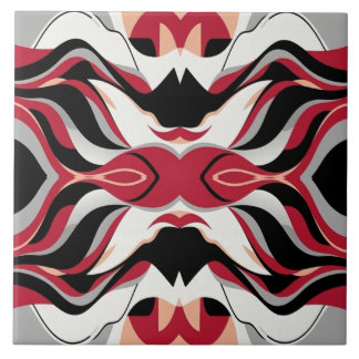 Symmetrical Red and Black Abstract Flow Pattern Tile