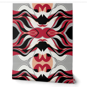 Symmetrical Red and Black Abstract Flow Pattern Wallpaper