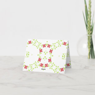 Symmetrical Red Flower and Green Vine design Thank You Card
