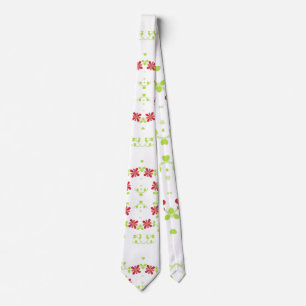 Symmetrical Red Flower and Green Vine design Tie