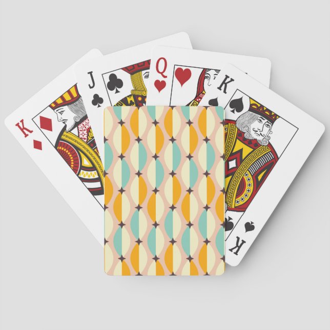 Symmetrical retro pattern with interlocking teal playing cards (Back)
