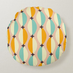 Symmetrical retro pattern with interlocking teal round cushion