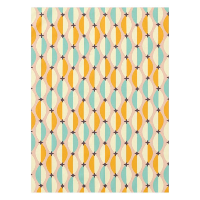 Symmetrical retro pattern with interlocking teal tablecloth (Front)