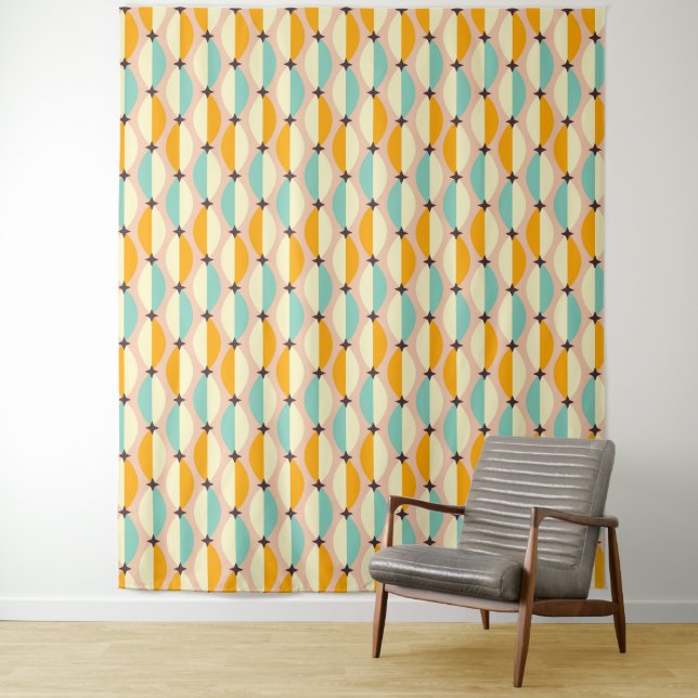 Symmetrical retro pattern with interlocking teal tapestry (In Situ)