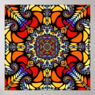 Symmetrical Stained Glass Kaleidoscope Fractal Man Poster