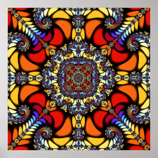Symmetrical Stained Glass Kaleidoscope Fractal Man Poster
