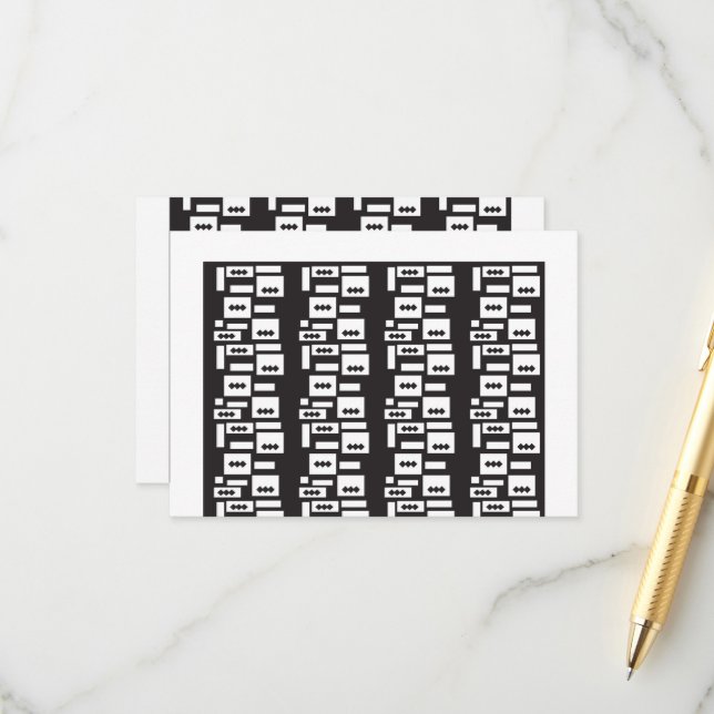 Symmetrical white geometric design with crisp, cle enclosure card (Front/Back In Situ)
