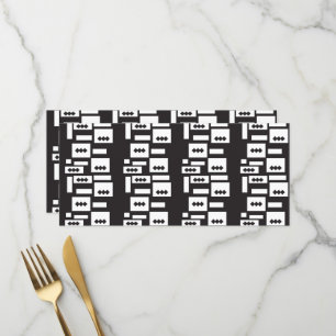 Symmetrical white geometric design with crisp, cle menu