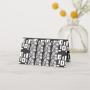 Symmetrical white geometric design with crisp, cle place card