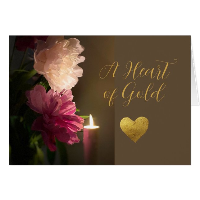 Sympathy A Heart of Gold Candle and Peonies  (Front Horizontal)