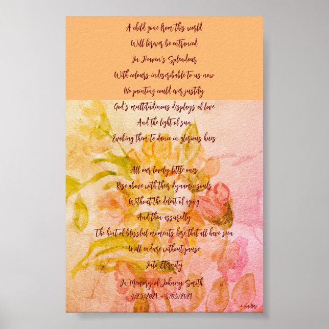 Sympathy bereavement loss of child or baby poster (Front)