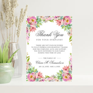 Sympathy Bereavement Watercolor Floral Funeral Thank You Card