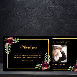 Sympathy black floral burgundy thank you photo